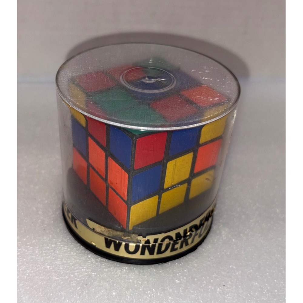 Vintage Wonder Puzzler 3x3 Magic Cube Puzzle in Original Clear Cylinder Case